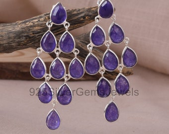 Purple Aventurine Amethyst Chandelier Earrings, Sterling Silver Earrings, Attractive Handmade Earrings, Earrings in Push Post Lock, Jewelry