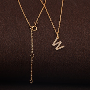 Colgante con letra W del alfabeto, dije inicial en oro de 14 quilates, collar con diamantes naturales de 1 mm para regalo.