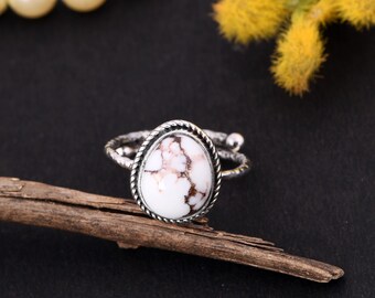 Oxidized Sterling Silver Wild Horse Jasper Ring, Adjustable Boho Ring