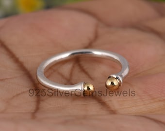 Sterling Silber Band Ring, zu öffnende Bänder, handgemachte & gehämmerte Bandring für sie, gelbe Rawa Kugel schrullig Ring, Schmuck, Geschenk für Frau, Sis
