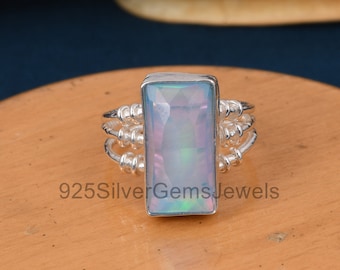 Opal ring, Sterling silver ring, Attractive aurora opal gemstone triplet band ring, Bello opal ring, Handmade jewelry, Gif for her, Nebula