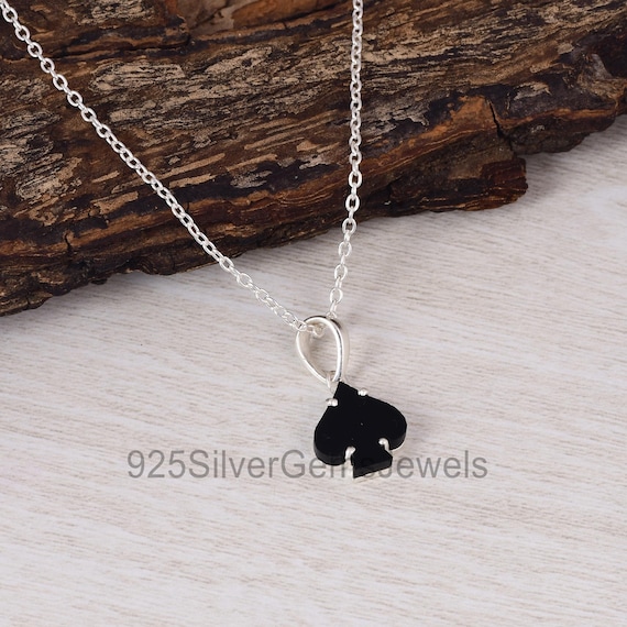 Black Onyx Spade Pendant, Handmade 925 Sterling Silver Necklace