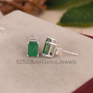 Doublet Zambian Emerald Stud Earrings, Sterling Silver Earrings, Minimalist Green Stone Studs, Dainty Everyday Jewelry, Gift for Her