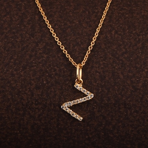 Colgante de diamantes con dije de letra inicial del alfabeto en oro macizo de 14 quilates, collar minimalista simple de oro amarillo con engaste pavé, dije de letra Z de diamante.