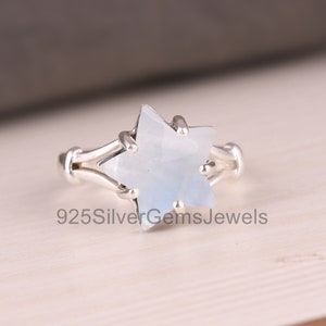 Natural Moonstone Ring, 925 Silver Star Cut Moonstone Wedding Ring, Handmade Ring, Star Gemstone Prong Set Ring, June Birthstone, Gift Item image 7