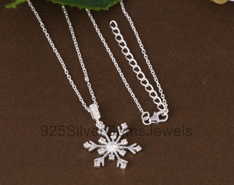 Collana Fiocco Di Neve In Argento Sterling 925 Con Zirconi Cubici – Gioiello Natalizio Elegante E Delicato, Con Catena 45 Cm, In Confezione Regalo