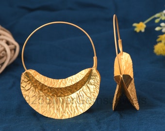 Handmade Fulani Gold Plated Earring, Pair of Fulani Basket Hoop Silver Earrings, Statement Fulani Earring for Mother, Unique Gift for Women.