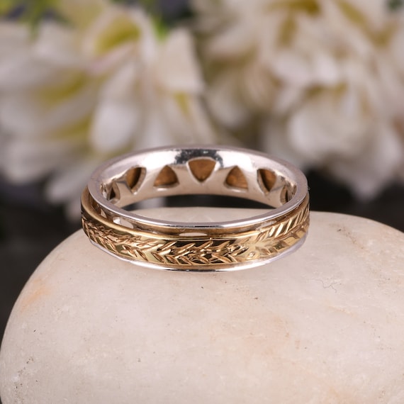 Anxiety Spinner Ring, Spinning Ring, Fidget Meditation Ring, Silver Two Tone Handmade Spin Ring, Gift for Her, Worry Ring, Anti Stress Ring.