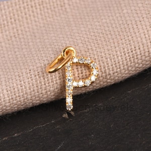 "Neuer 14K Gold ""P"" Charme, echter Diamant und Goldanhänger & Halskette, Alphabete Namen Schmuck, schöne Goldkette für Liebe, Frau."