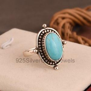 925 Sterling Zilver Tibetaanse Turquoise Ring, Handgemaakte Turquoise Ring, Vintage Art Deco, Blauwe Kleur Steen, Geboortesteen ring, Perfect Cadeau Moeder