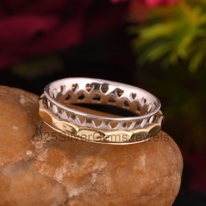 Handmade Sterling Silver Spinner ring, Two Tone Spinning ring, Meditation ring, Silver Worry ring, Gift for wife, Magical Anti Stress ring.