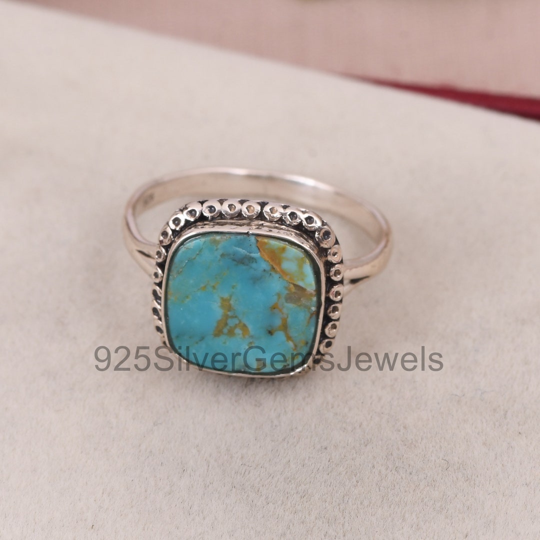 Genuine Turquoise Silver Ring, Kingman Turquoise Wedding Ring ...