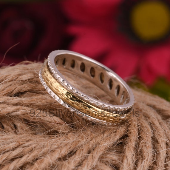 Spinner Ring, Two Tone Ring, Women's Meditation Ring, Wedding Band Ring, Anti Stress Ring, Fidget Ring, Spinning Ring Gift for Him & Mom.