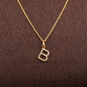 Colgante con inicial B, dije de oro macizo de 14 quilates y diamantes para regalo, delicado colgante con inicial, collar y colgante con letra B.