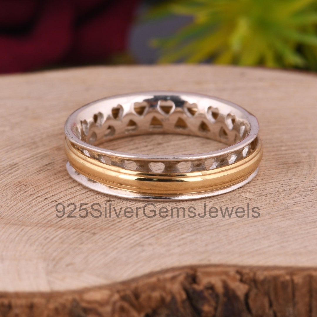 Spinning Ring Silver Two Tone Ring Spinner Ring Meditation Etsy