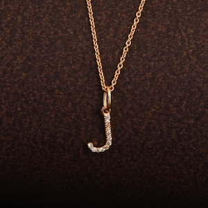 Colgante con letra del alfabeto J, collar de oro macizo de 14 quilates, colgante y collar de diamantes personalizados.