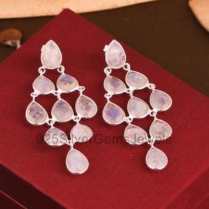Argent sterling 925, Boucles d'oreilles en pierre de lune, Bijoux faits main, Cadeau pour maman, Boucles d'oreilles lustre, Boucles d'oreilles bijoux de fête, Cadeau