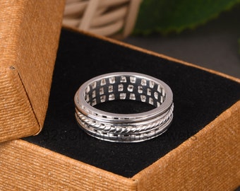 925 Sterling Silver Spinner Ring, Fidget Meditation Band Ring, Spinning Ring, Anti Stress Ring For Men & Women, Fiddle Ring, Statement Ring.