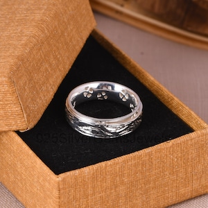 Anillo giratorio de plata de ley 925, anillo de meditación, anillo antiestrés, anillo floral, anillo de yoga, anillo de plata para la ansiedad, anillo antiestrés, anillo de promesa.