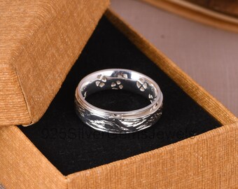 Spinner Ring, 925 Sterling Silver Meditation Ring, Fidget Ring, Floral Spinner, Yoga Ring, Silver Worry Ring, Anti Stress Ring, Promise Ring