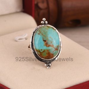 Squisito anello Kingman turchese, anello in argento massiccio 925 con turchese naturale, anello spesso, anello boho fatto a mano, gioielli con pietra portafortuna di dicembre
