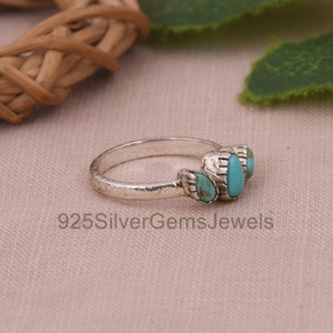 925 Silver Turquoise Ring, Natural Kingman Turquoise Gemstone Ring ...