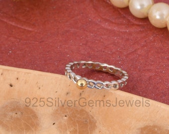 Handmade Two Tone 925 Silver Ring, Twisted Band with Brass Accent