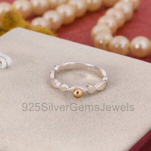 Unique Designee Two Tone Ring, Organic Sterling Silver Ring, Simple Minimalist Ring, Wedding Band Brass Boll Stacking Handmade Ring.