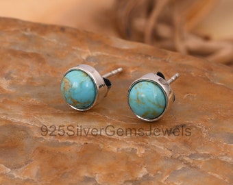 Kingman Turquoise Stud Earrings, Sterling Silver, Round Post Earrings