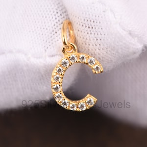 Colgante y collar con inicial de oro macizo de 14 quilates y diamante con letra C del alfabeto, joyería con letras personalizadas para regalos.