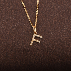 Pingente com letra F, pequeno colar e pingente de ouro, colar de ouro maciço 14K, joias personalizadas, joias minimalistas.