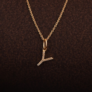 Colgante de oro macizo de 14 quilates con alfabeto Y y cadena, dije de diamante natural, regalo para enamorados, collar con inicial minimalista para todos.
