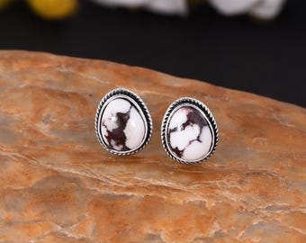 Wild Horse Tine Studs. 925 Sterling Silver Wild Horse Stud, Oxidized Earring, Wild Horse Turquoise Posts, Unique Gift for Her, Valentines.