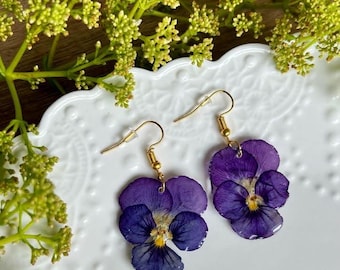 Oorbellen echte geperste bloemhars, oorbellen met gedroogde bloemen, natuurlijke bloemensieraden, kerstcadeau
