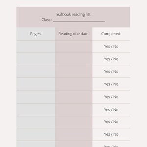 College/University textbook reading Log (PDF)