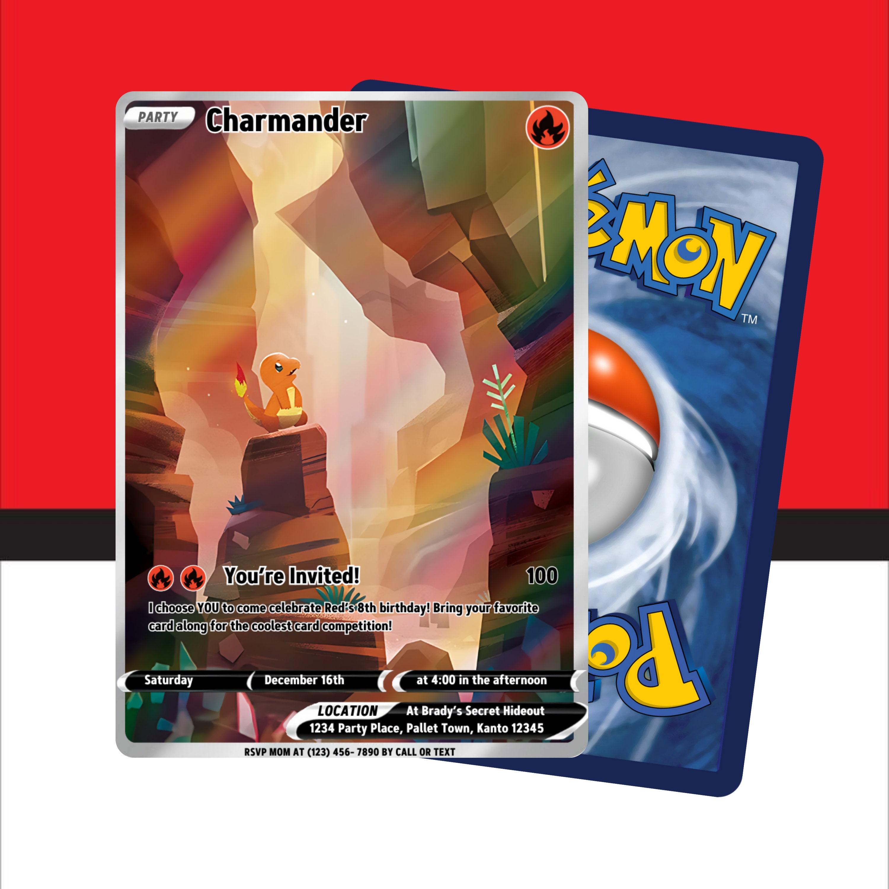 Pokemon Birthday Party Invitation Template Pokemon Card DIY Canva Printable Evite Charmander 151 Pokemon Party Pokemon Party