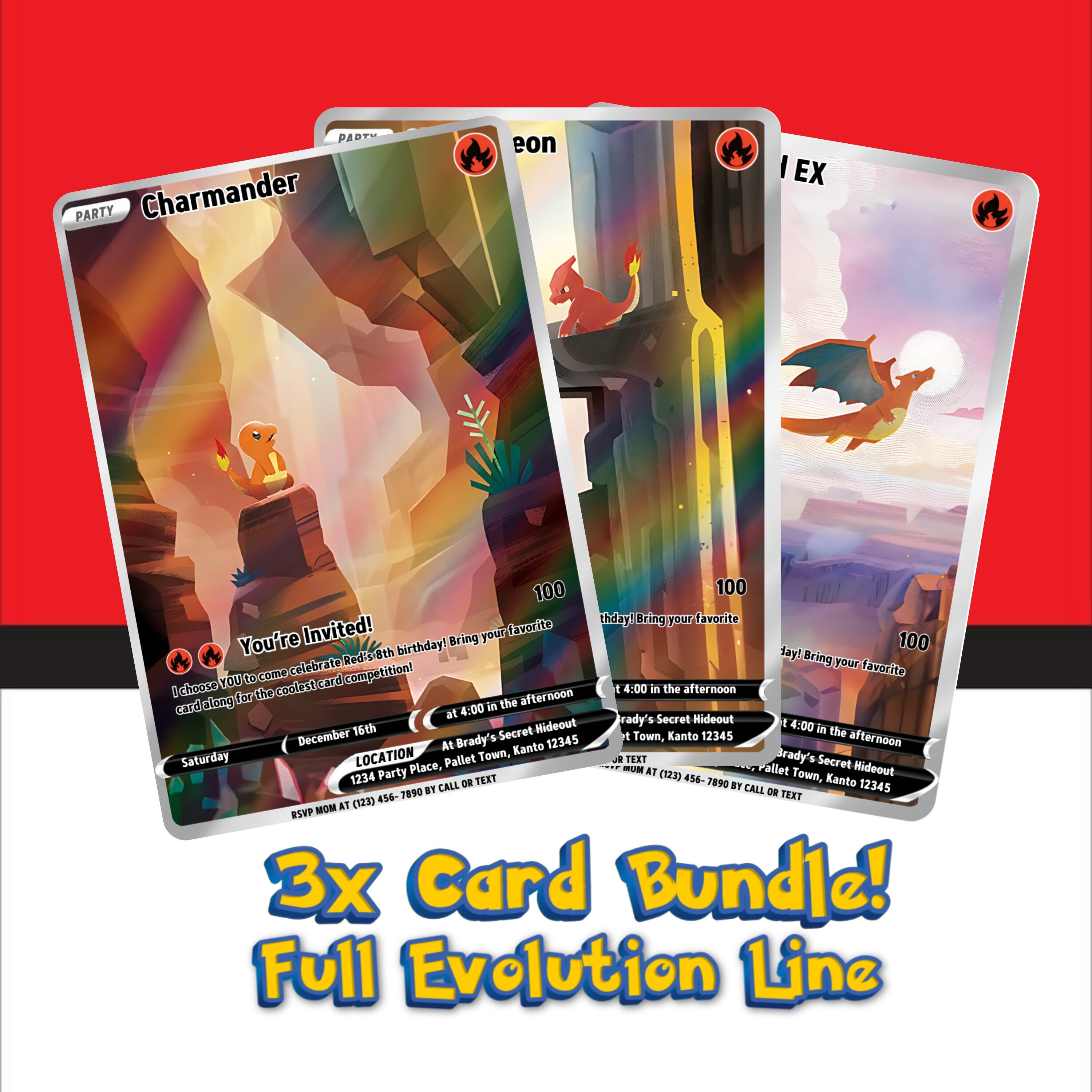 Pokemon Birthday Party Invitation Template Pokemon Card DIY Canva Printable Evite Charizard Evos Pokemon Party Pokemon Party