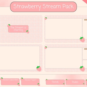 Animated Strawberry Gingham Twitch Aesthetic Bundle | Overlay | Panels | Banner | Offline | Alerts