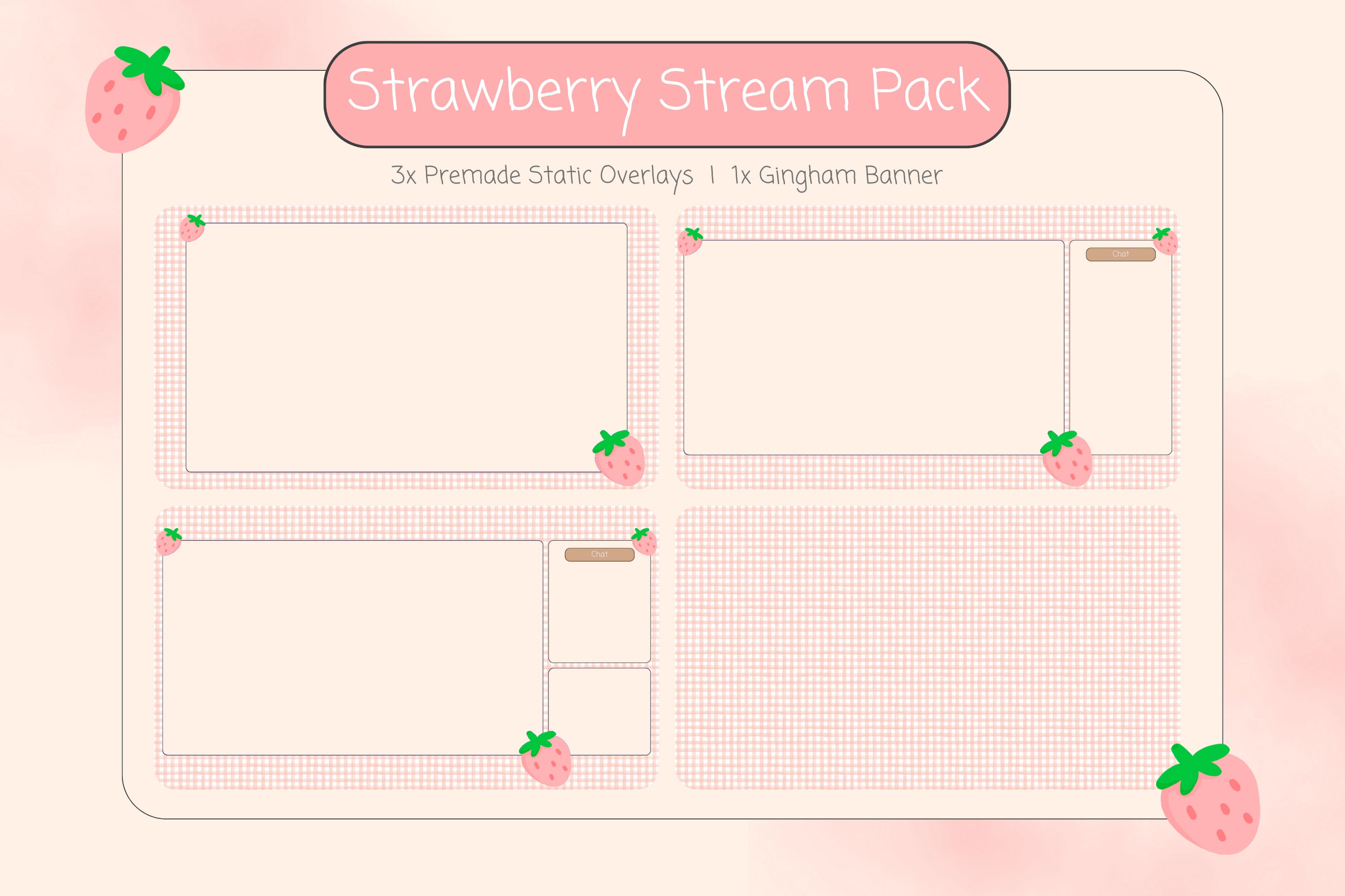 Animated Strawberry Gingham Twitch Aesthetic Bundle | Overlay | Panels ...