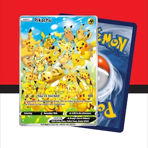 Modelo de convite de aniversário de Pokémon | Cartão Pokémon DIY | Evite para impressão em Canva | Festa Pokémon União Pikachu | Convite para festa Pokémon
