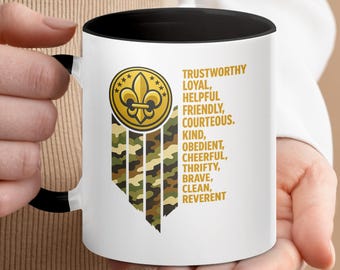 Scout Law Mug, Fleur De Lis Camouflage, Boy Scout Leader Gift
