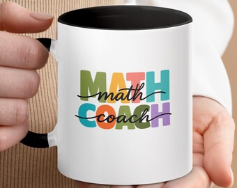 Math Coach Mug, Colorful Retro Lettering, Teacher Appreciation Gift, Ceramic Coffee Cup