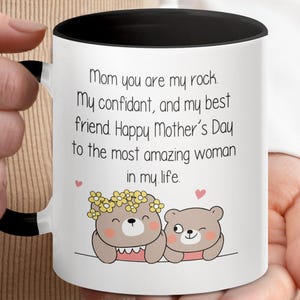 Mom You Are My Rock Mug, Mother&#39;s Day Gift, Best Friend Cup, Cute Bear Design Coffee Mug, Funny Ceramic Mug, Gift for Mom