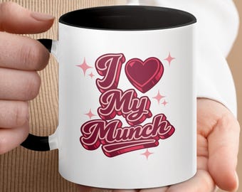 Taza de café retro "I Love My Munch" estilo Y2K, regalo ideal para San Valentín o aniversario.