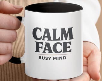 Mug visage calme, esprit occupé, tasse à café en céramique pleine d'esprit pour introvertis, cadeau humoristique au bureau