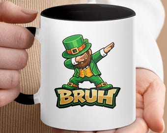 Dabbing Leprechaun Bruh Mug, Funny St Patrick's Day Gift for Him, Irish Brother Friend Mug, Meme Coffee Cup