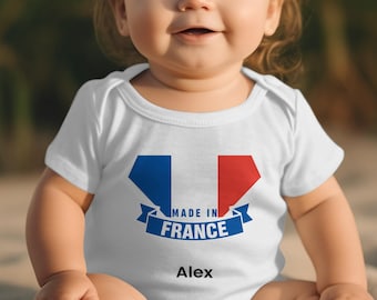 Body bébé drapeau de la France - grenouillère prénom personnalisée - tenue bébé personnalisée
