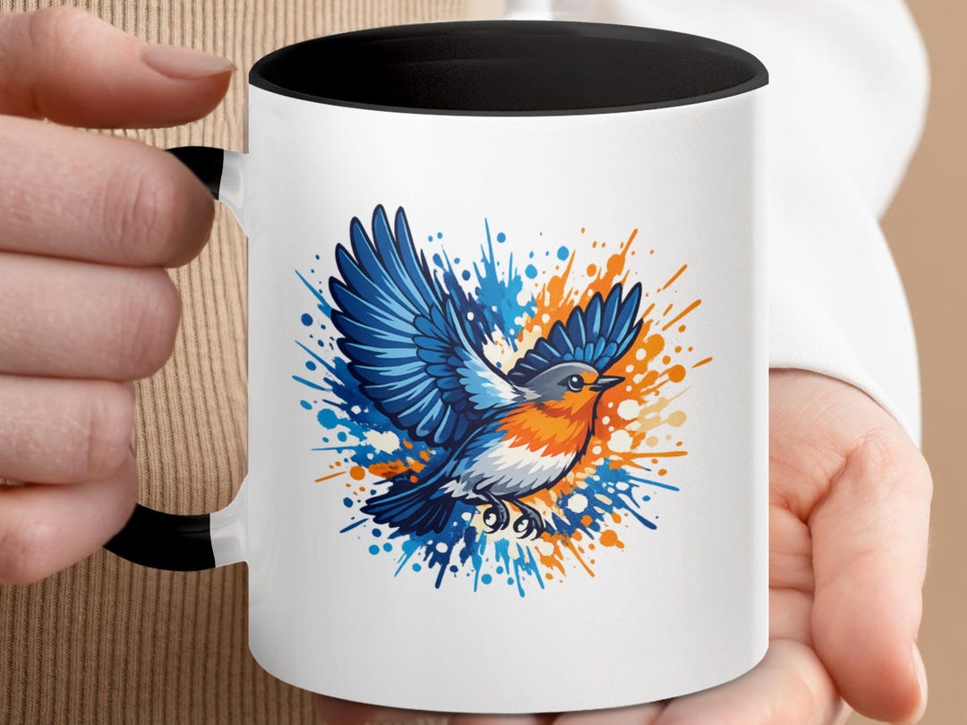 Bluebird Watercolor Art Mug, Flying Bird Splatter Paint Coffee Cup - Etsy