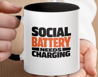 Batterie sociale à recharger Mug | Tasse à café introvertie | Verres en céramique