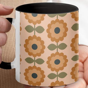 Retro Floral Pattern Mug, Vintage Flower Design Coffee Cup, Boho Style Tea Mug, 70s Inspired Mug, Unique Gift Idea, Home Decor Mug